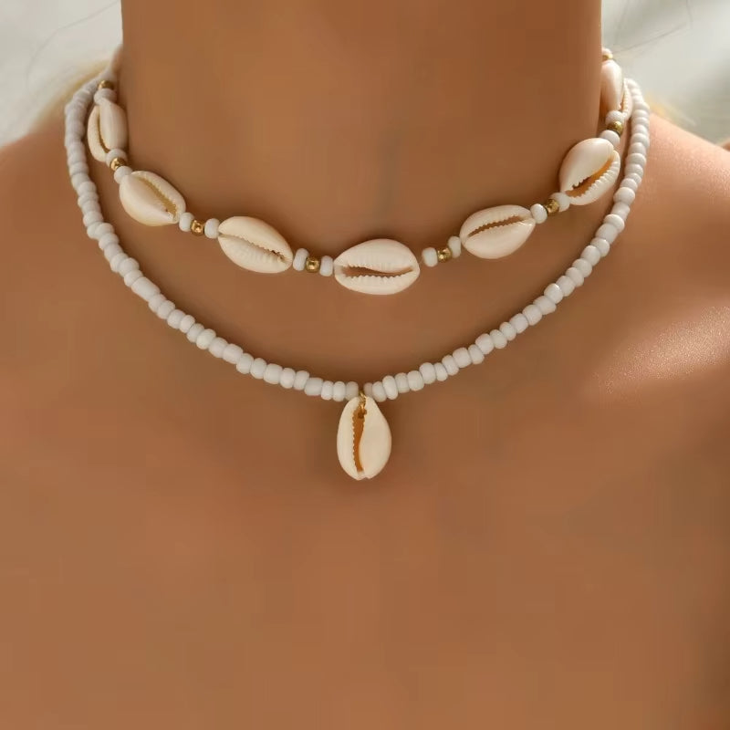 Multilayer Bohemian Rice Beaded Beach Pendant Necklace