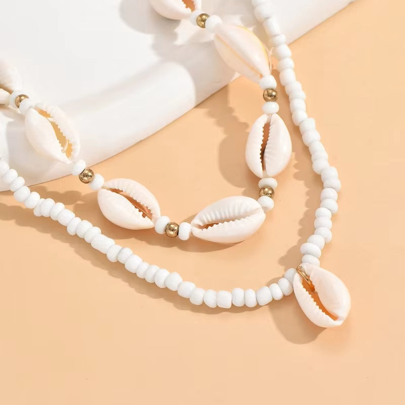 Multilayer Bohemian Rice Beaded Beach Pendant Necklace