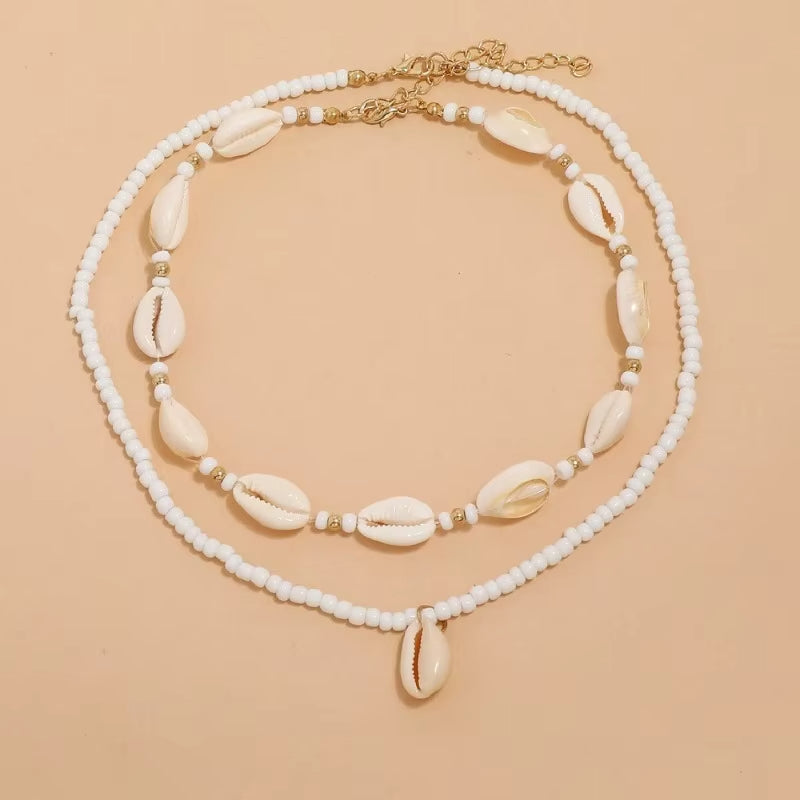 Multilayer Bohemian Rice Beaded Beach Pendant Necklace