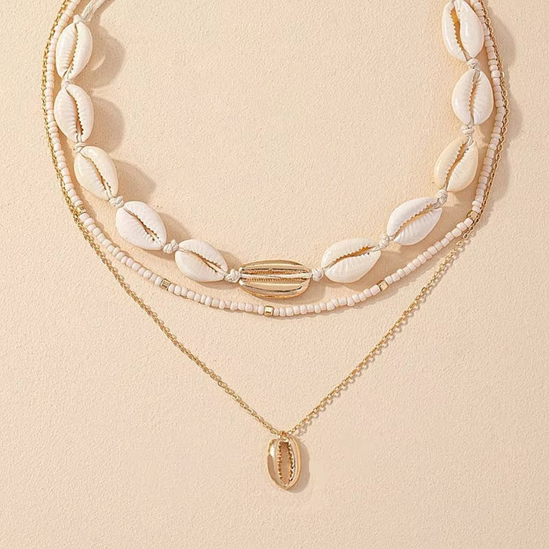 Multilayer Bohemian Rice Beaded Beach Pendant Necklace