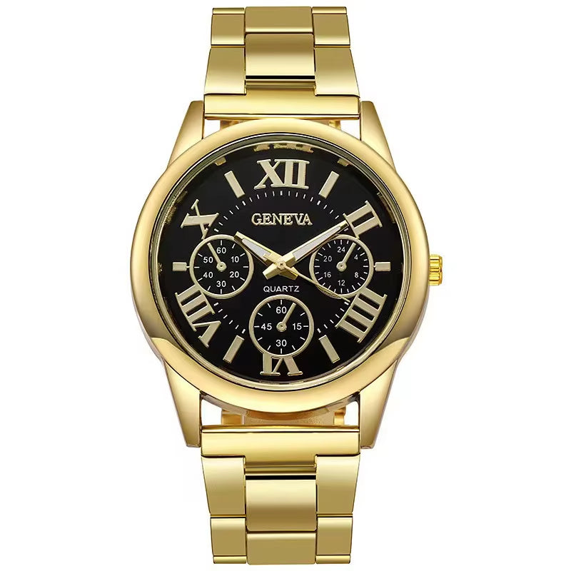 New Gold Quartz Watch Men Stainless Steel Casual Wristwatch