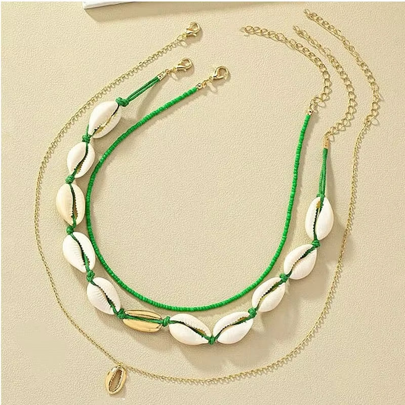 Multilayer Bohemian Rice Beaded Beach Pendant Necklace
