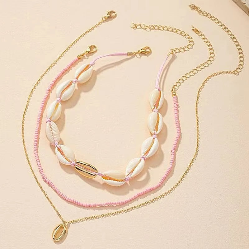 Multilayer Bohemian Rice Beaded Beach Pendant Necklace
