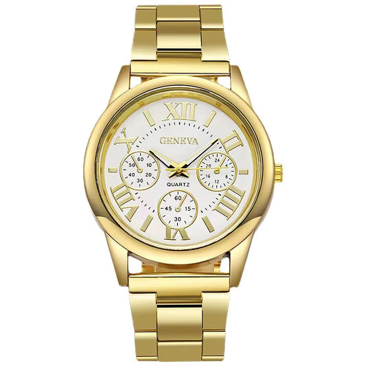 New Gold Quartz Watch Men Stainless Steel Casual Wristwatch